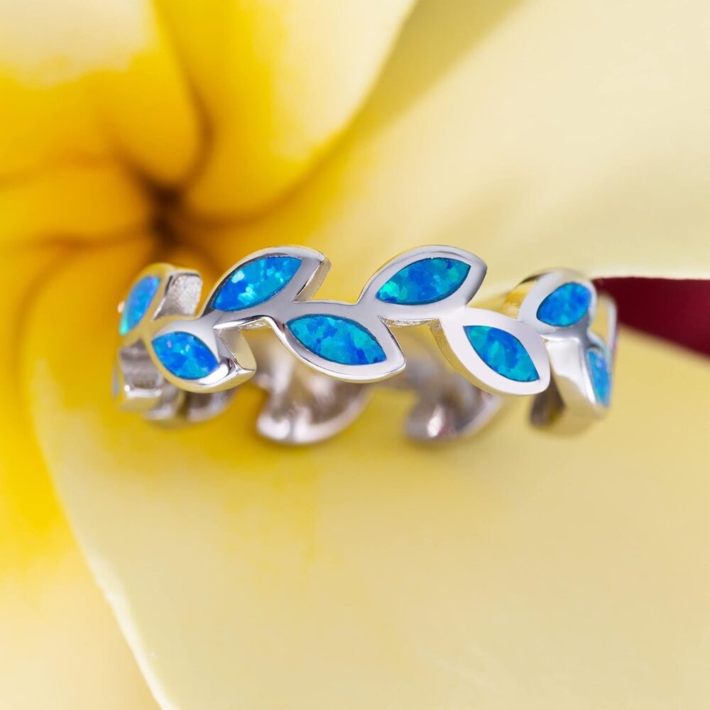 Sterling Silver Blue Opal Stackable Wedding Ring … - image 2